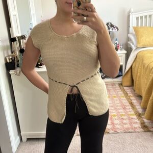 Vintage Y2K Top S No Boundaries 2000’s Knit Cap Sleeve Open Slit Front Tie Bow